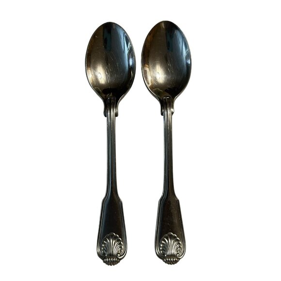 2 Place Oval Soup Spoons Towle LONDON SHELL 18/10 Stainless China 7 1/8" - Picture 1 of 5